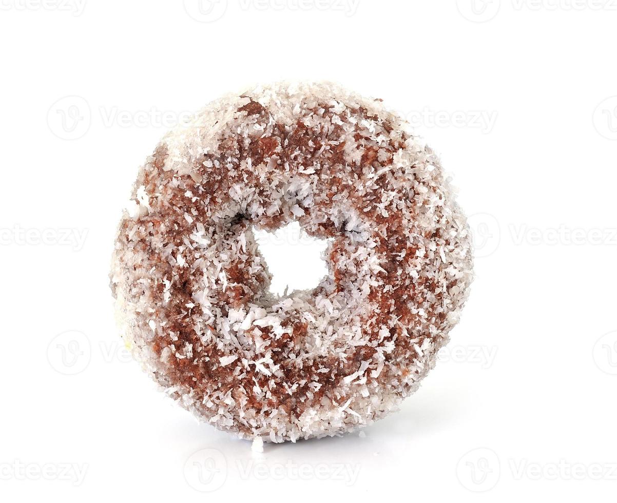 Coconut chocolate donut isolated on white photo