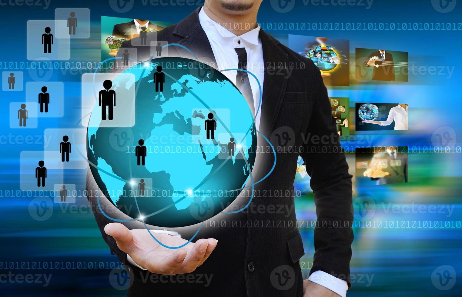 businessman holding The social network.Internet concept photo