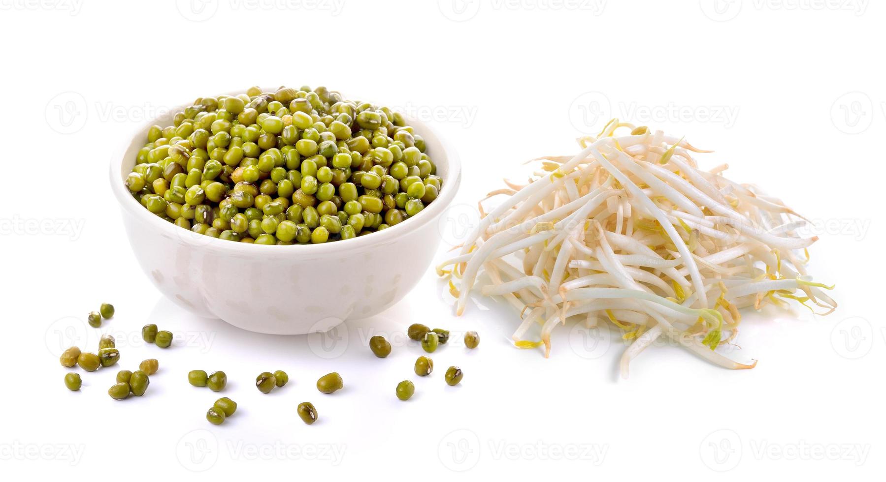 Bean Sprouts and mung beans on White Background photo