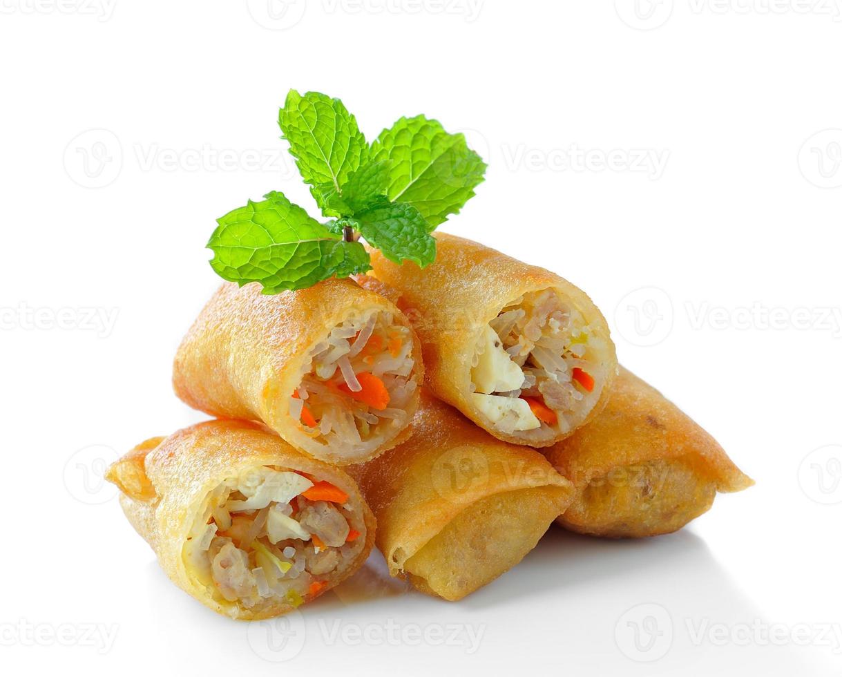 Fried Chinese Traditional Spring rolls food isolated on white background photo