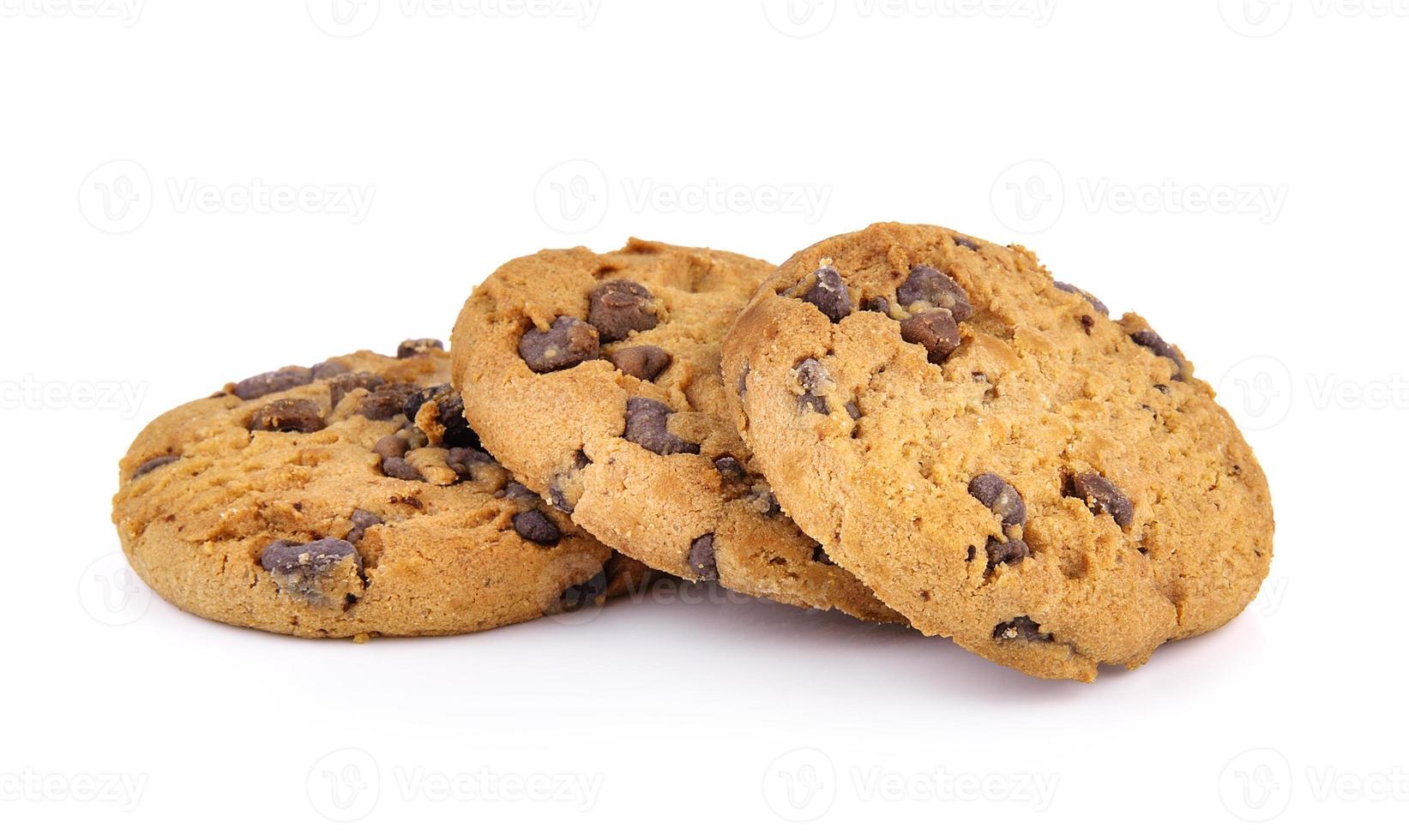Chocolate chip cookie on white background photo