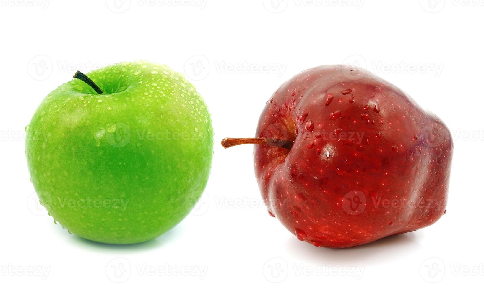Red ripe and green apple isolated on white background photo