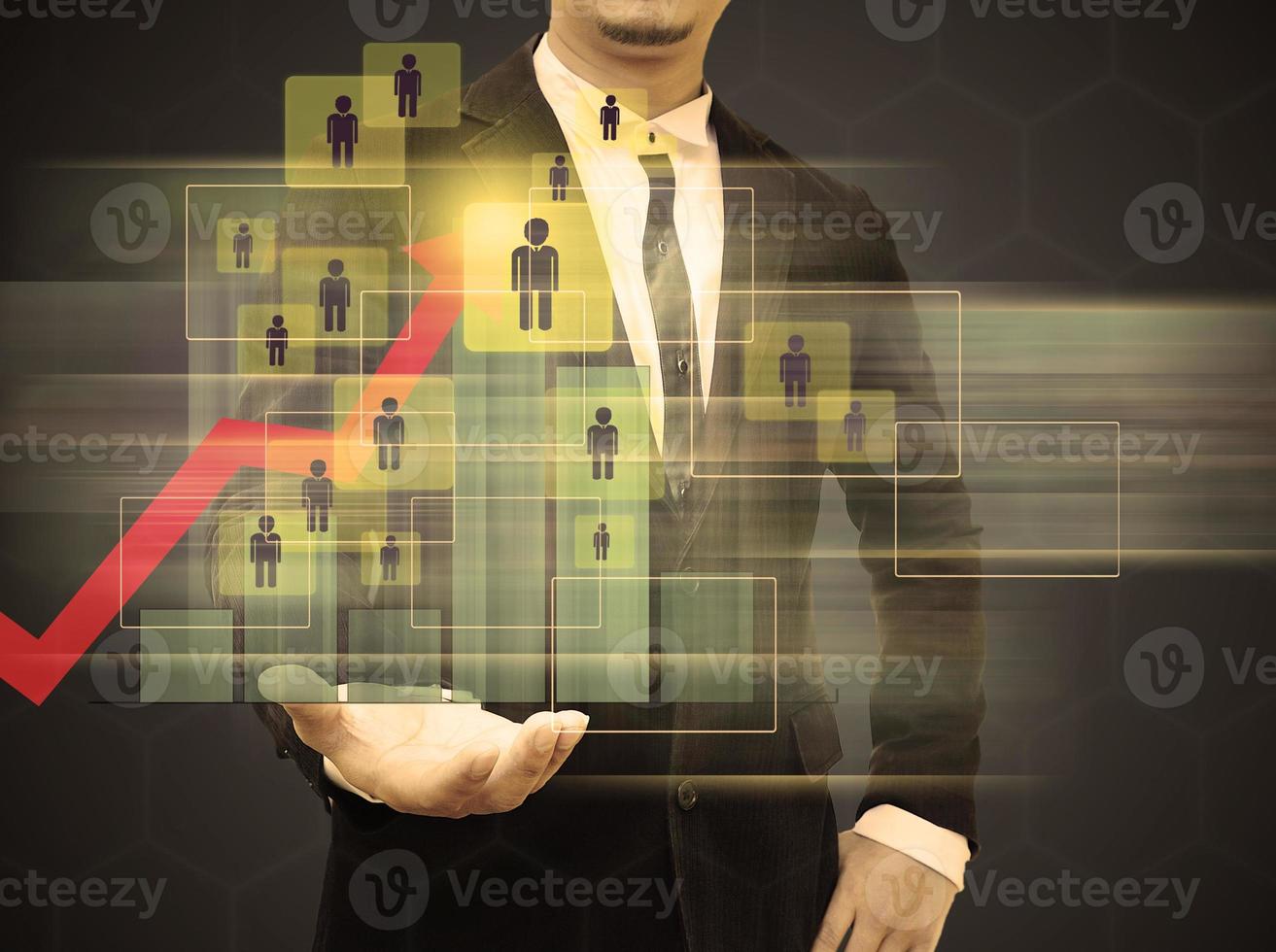 Graphs on the hands of businessmen. . business growth Concept. photo