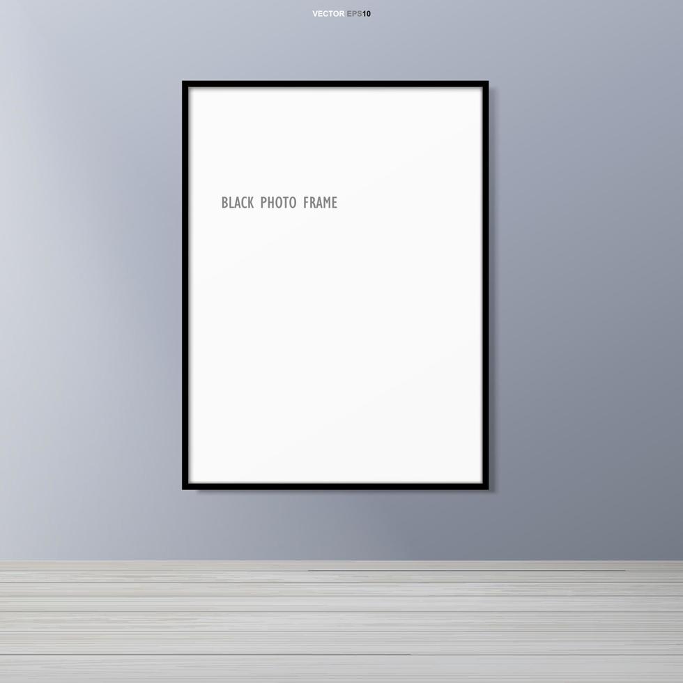 Blank photo frame or picture frame in wooden room background. Vector. vector