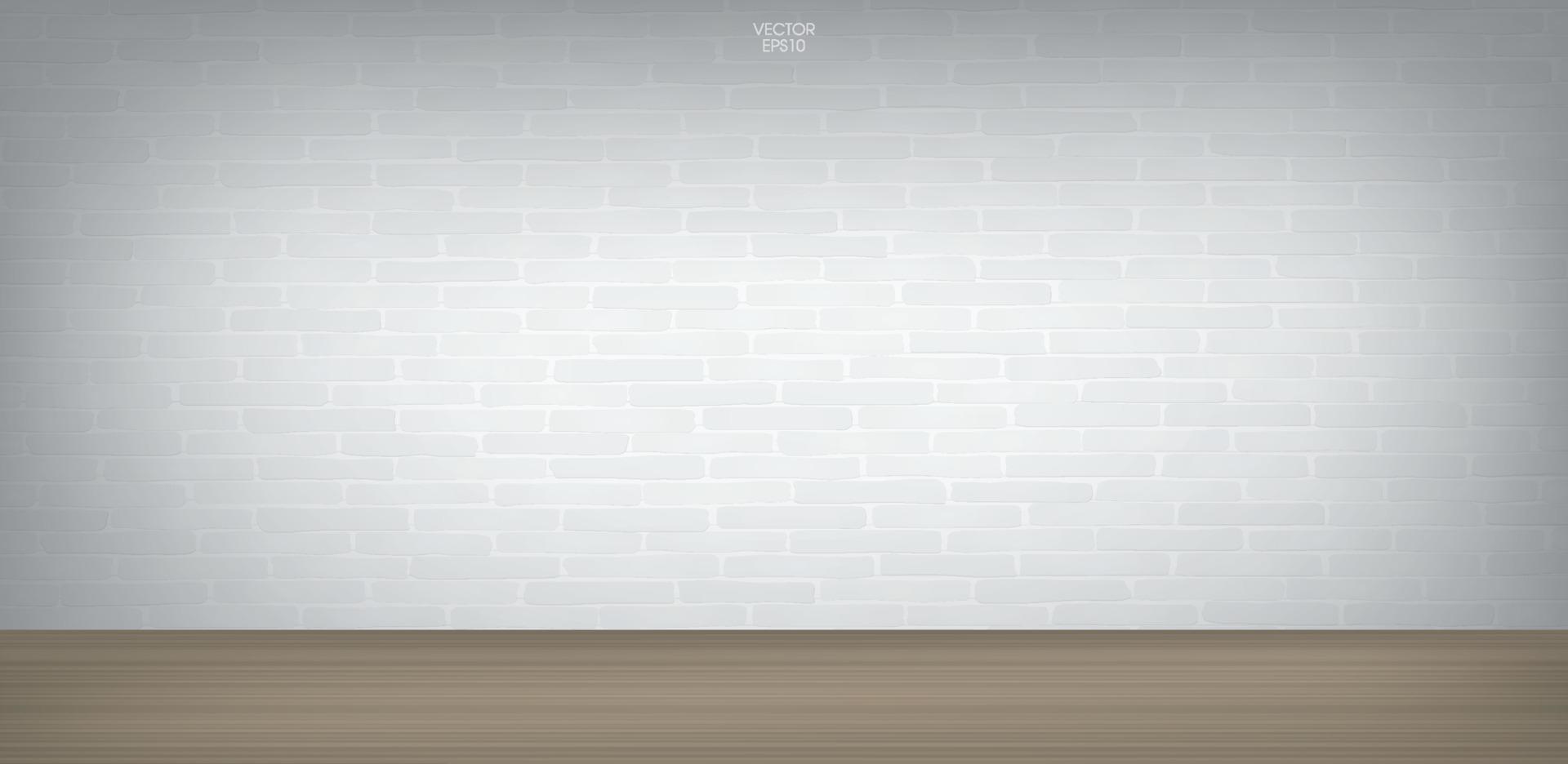 Empty room space with white brick wall and wooden floor. Interior space for creative and design. Vector. vector