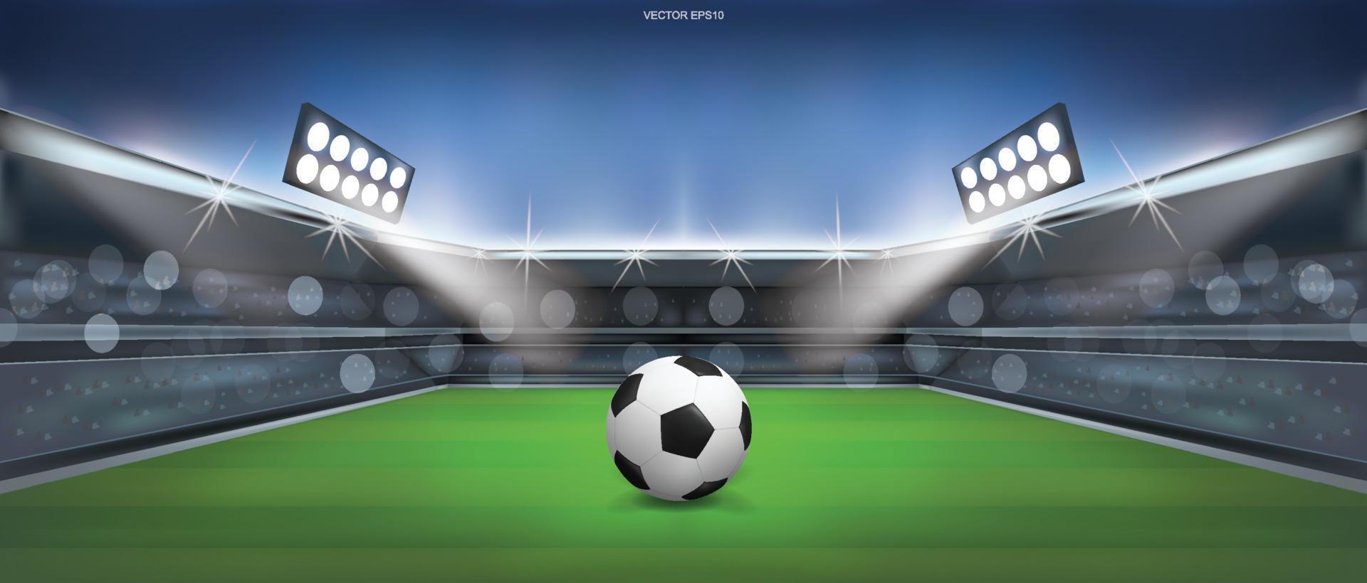 Balón de fútbol sobre la hierba verde del fondo del estadio del campo de fútbol. vector. vector