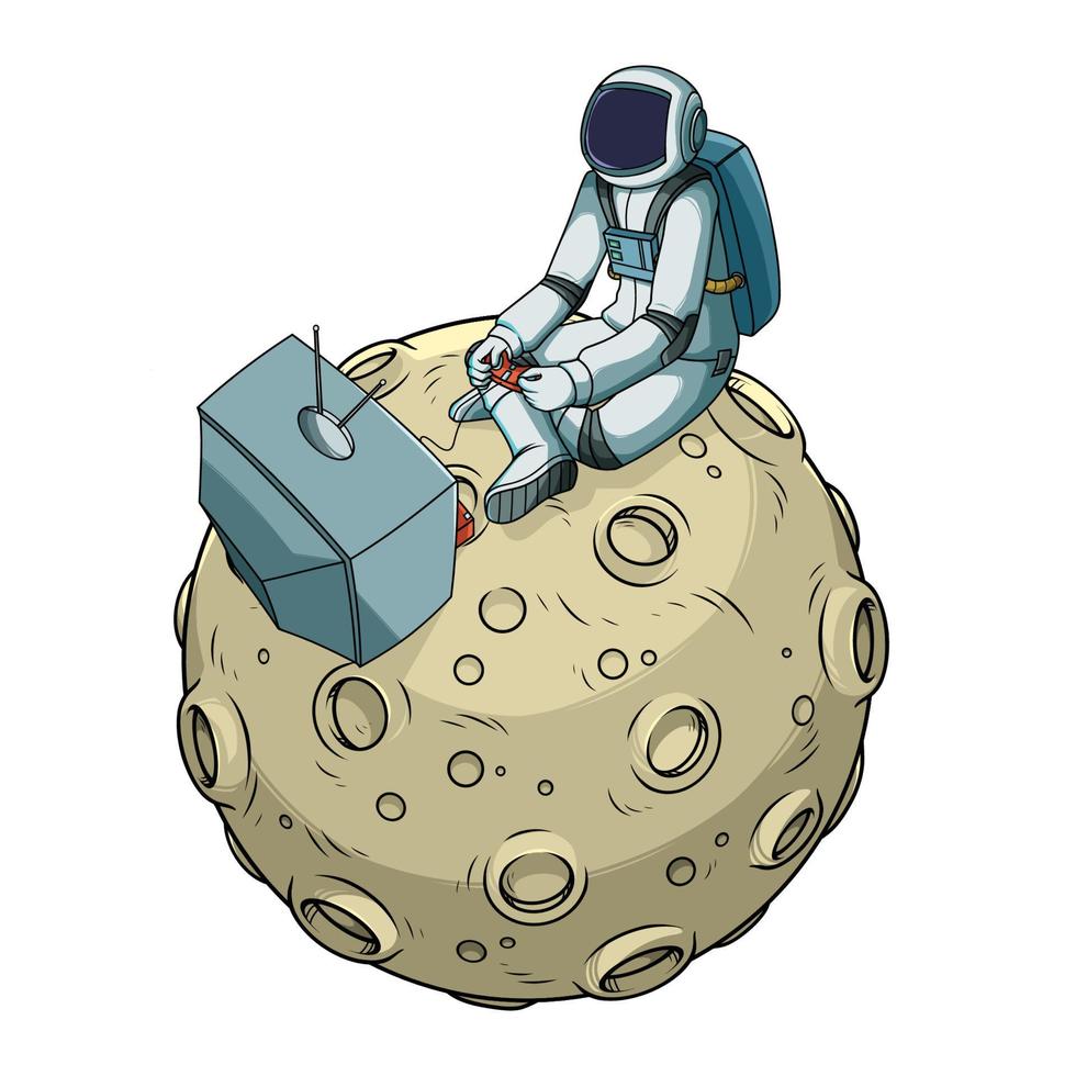 astronauta jugando videojuegos en la luna vector