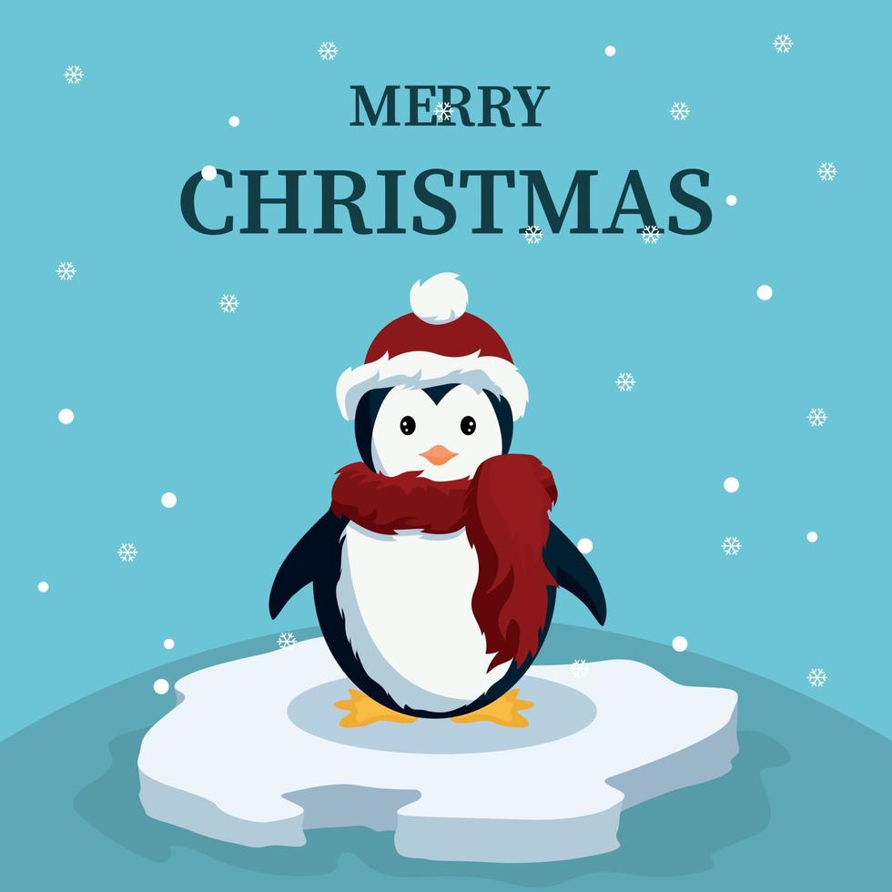 Christmas card of cute baby penguin vector