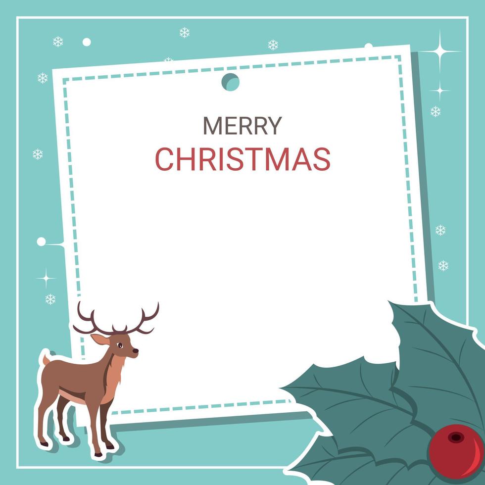 hermosa tarjeta de navidad con renos y hojas de acebo vector