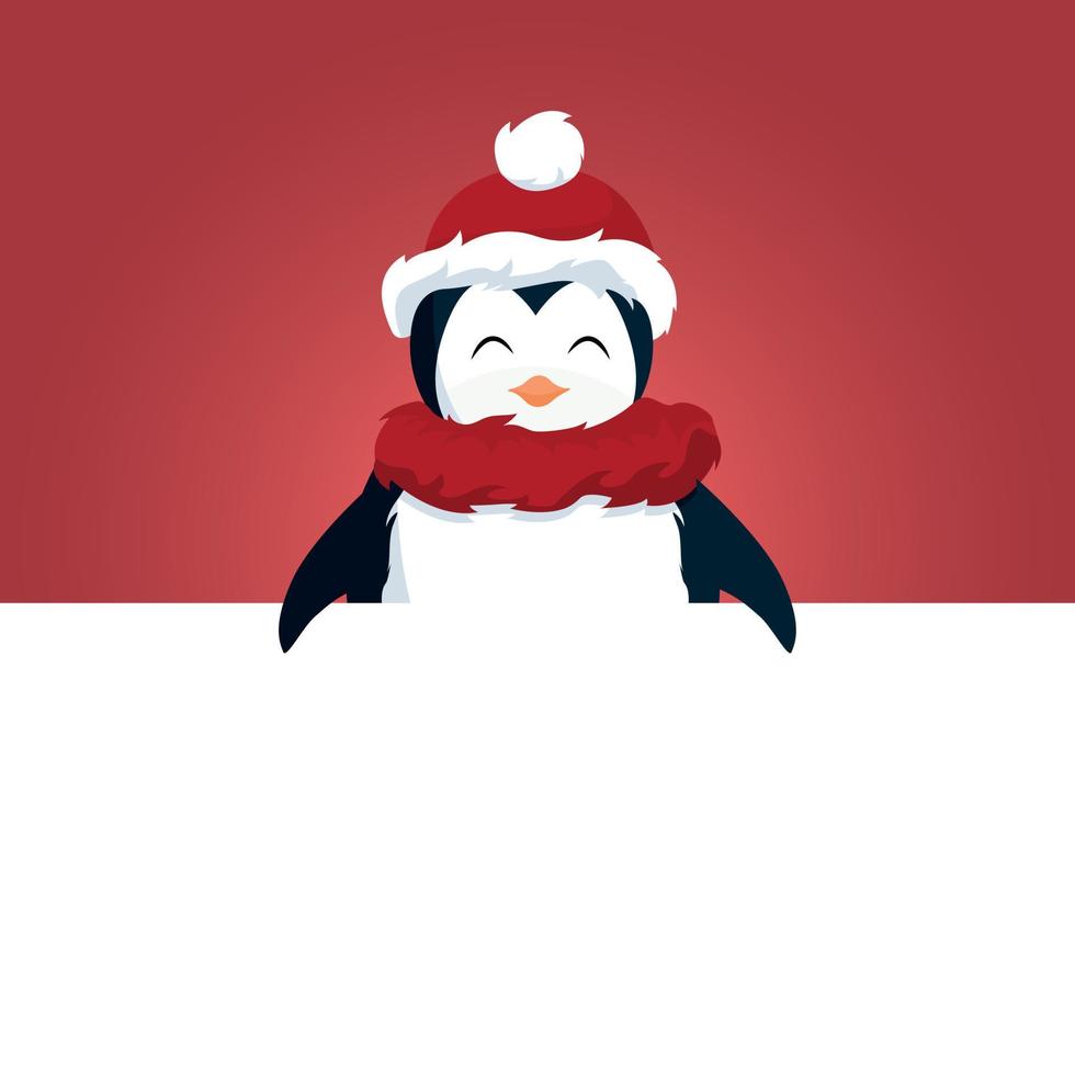 Tarjeta de Navidad de pingüino sobre cartel blanco vector