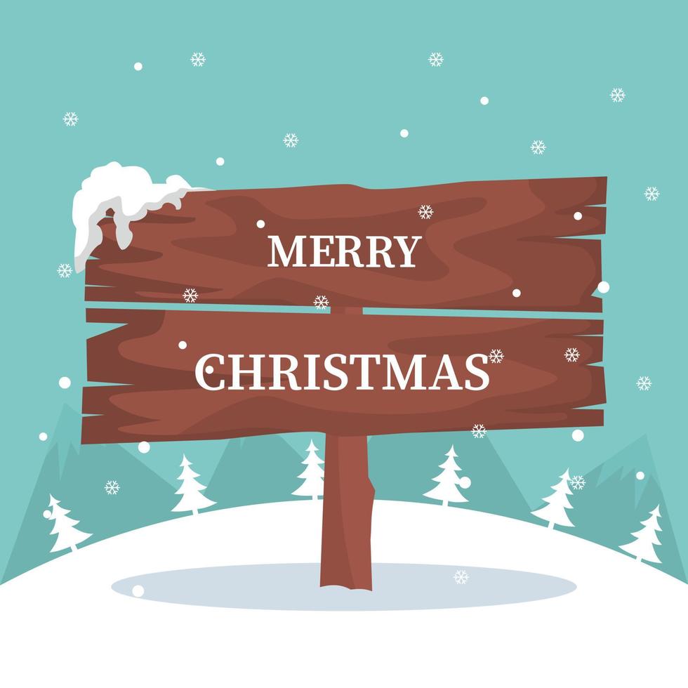 Christmas card with wooden sign in the snow vector