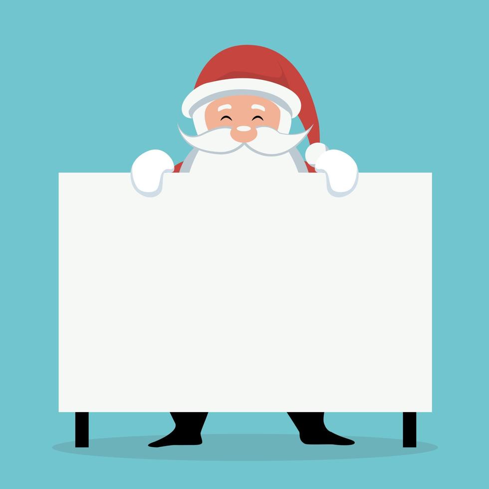 Christmas card of Santa Claus behind white sign or placard vector