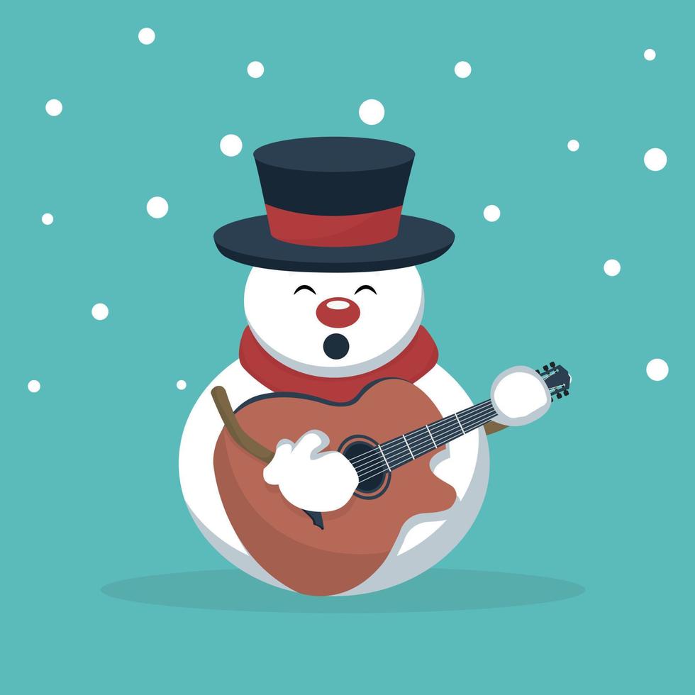 navidad muñeco de nieve músico tocando la guitarra tarjeta vector