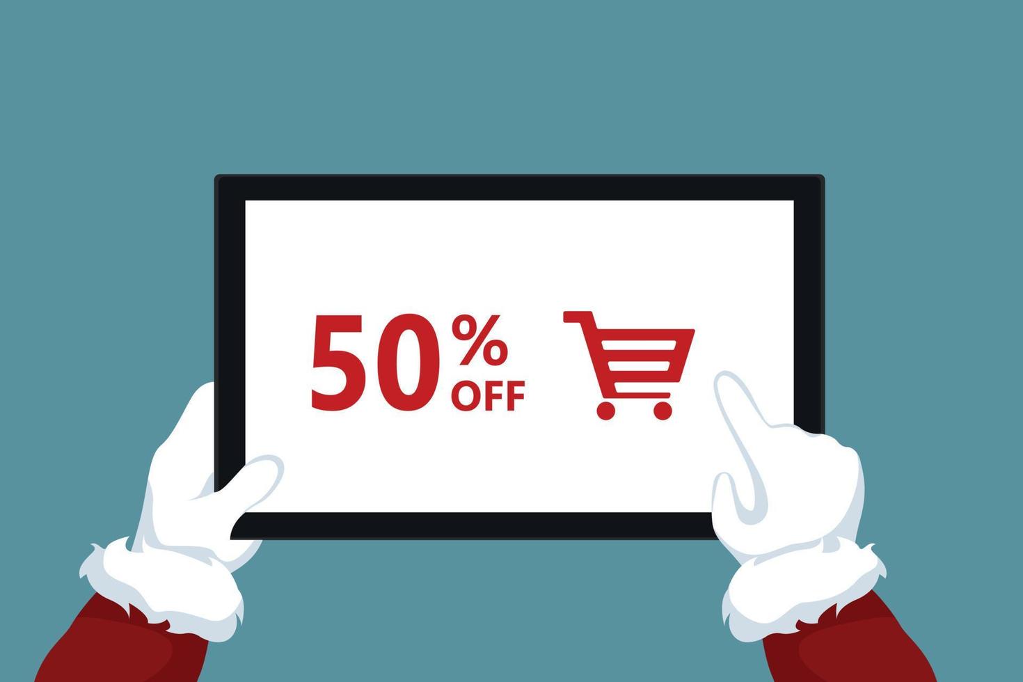 Santa Claus holding tablet with discount promotion vector