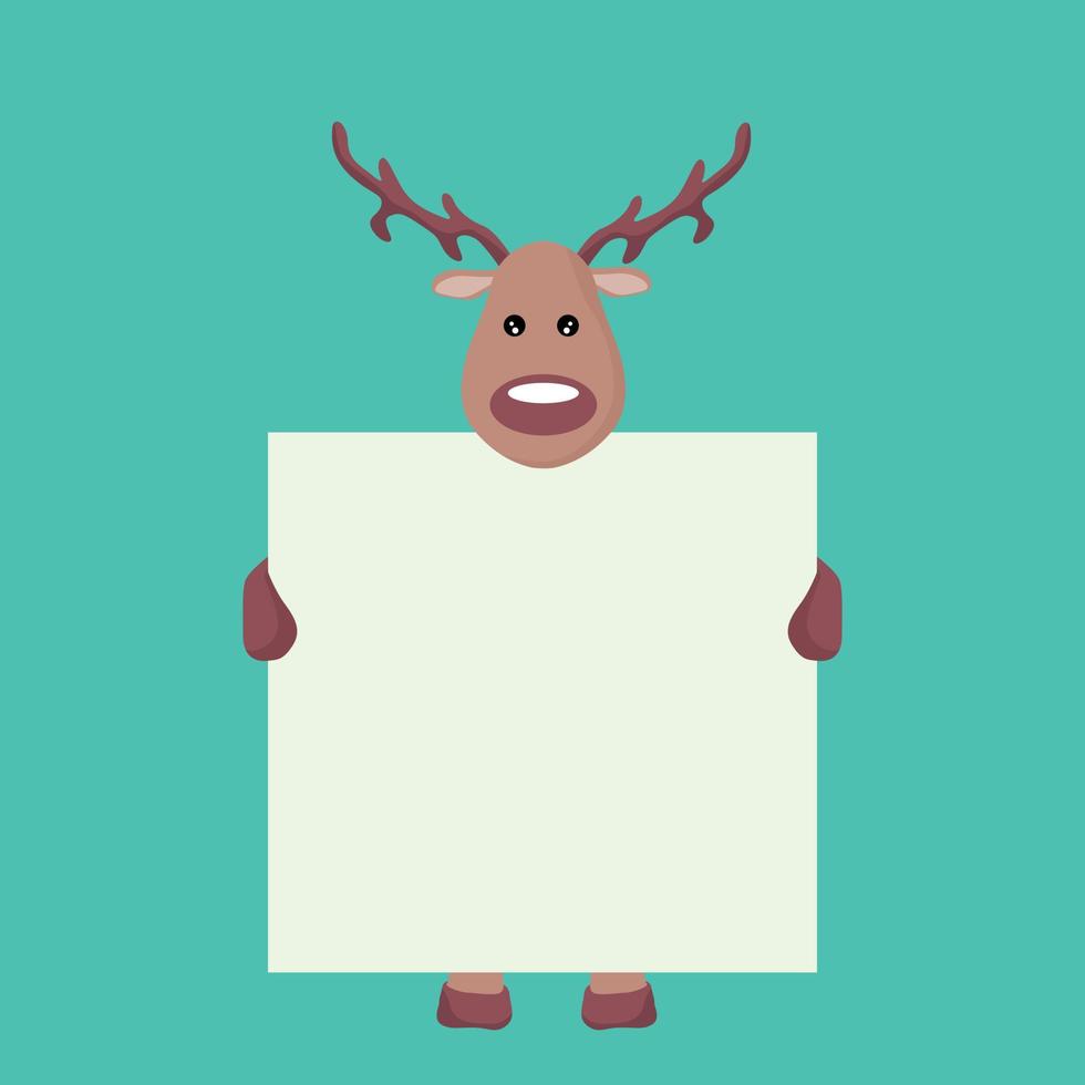 Reindeer Christmas card holding a white sign vector