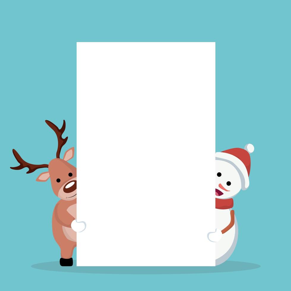 Christmas card of snowman and reindeer to write vector