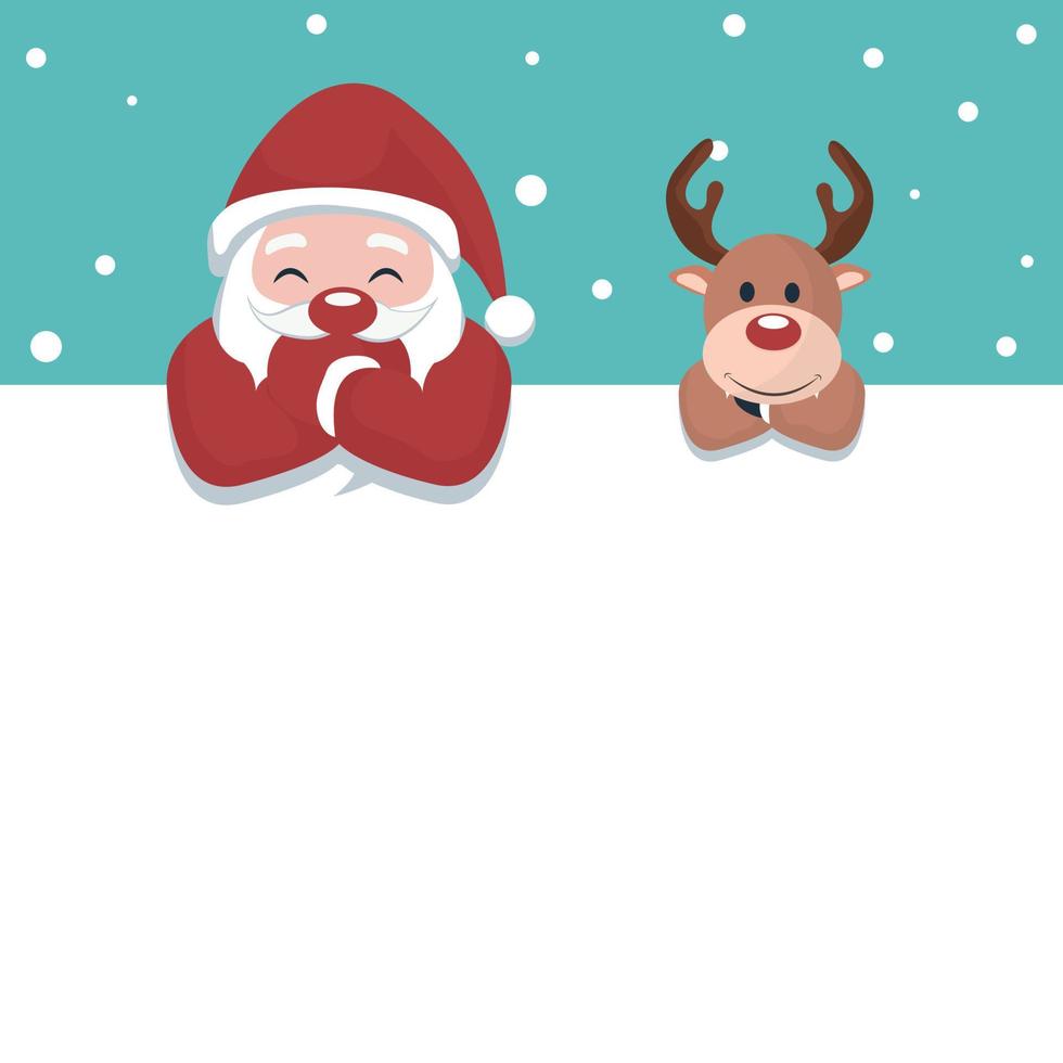 Christmas card of Santa Claus and reindeer on white poster to write vector