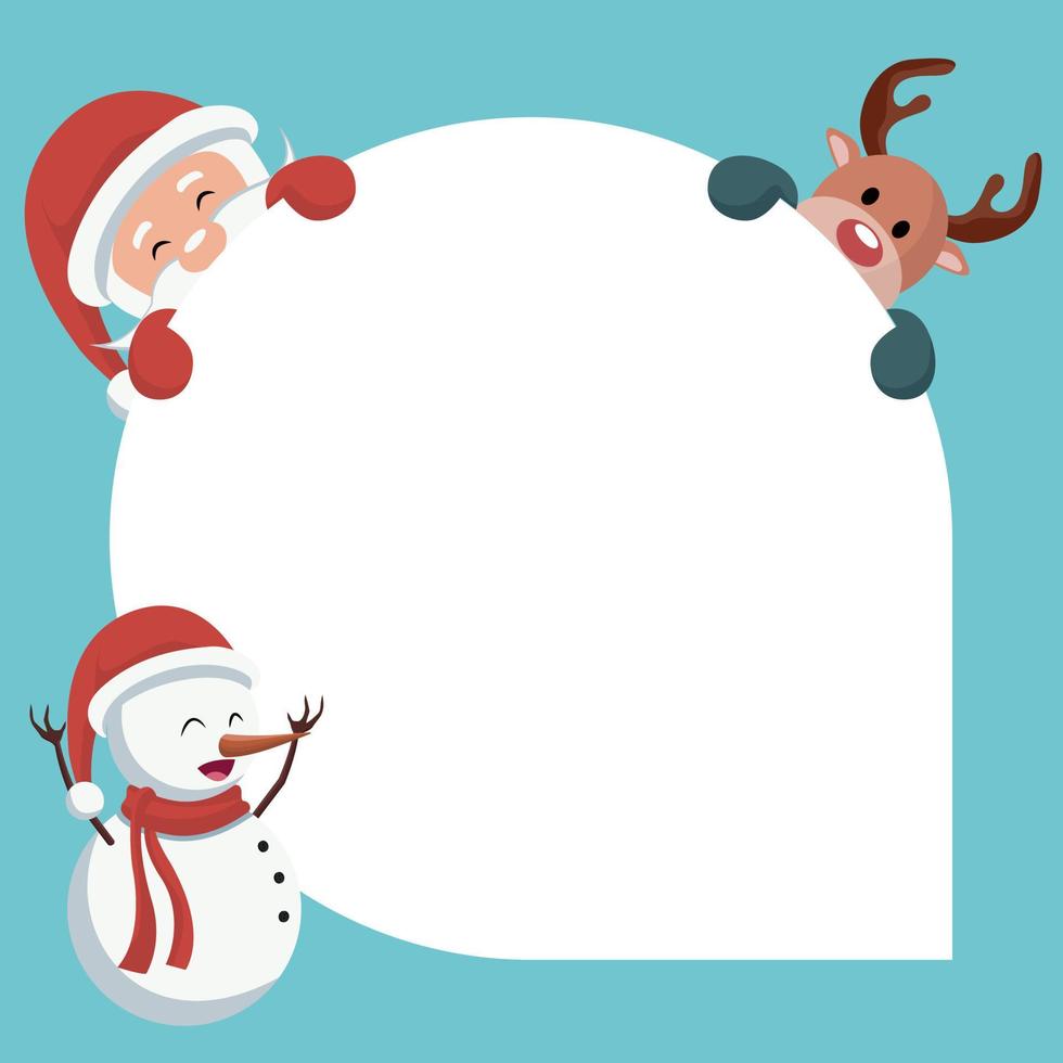 tarjeta de navidad de santa claus, renos, muñeco de nieve con fondo blanco para escribir vector