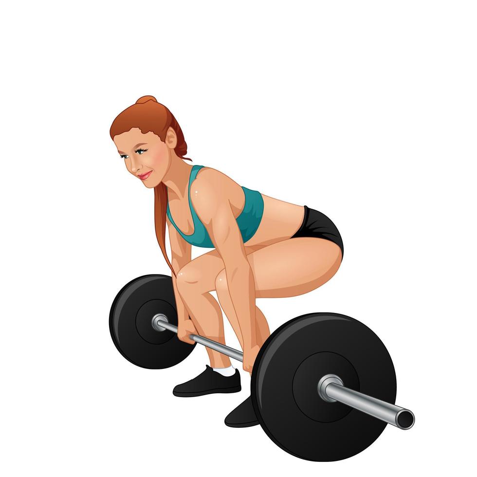 Woman training barbell deadlift. Vector illustration