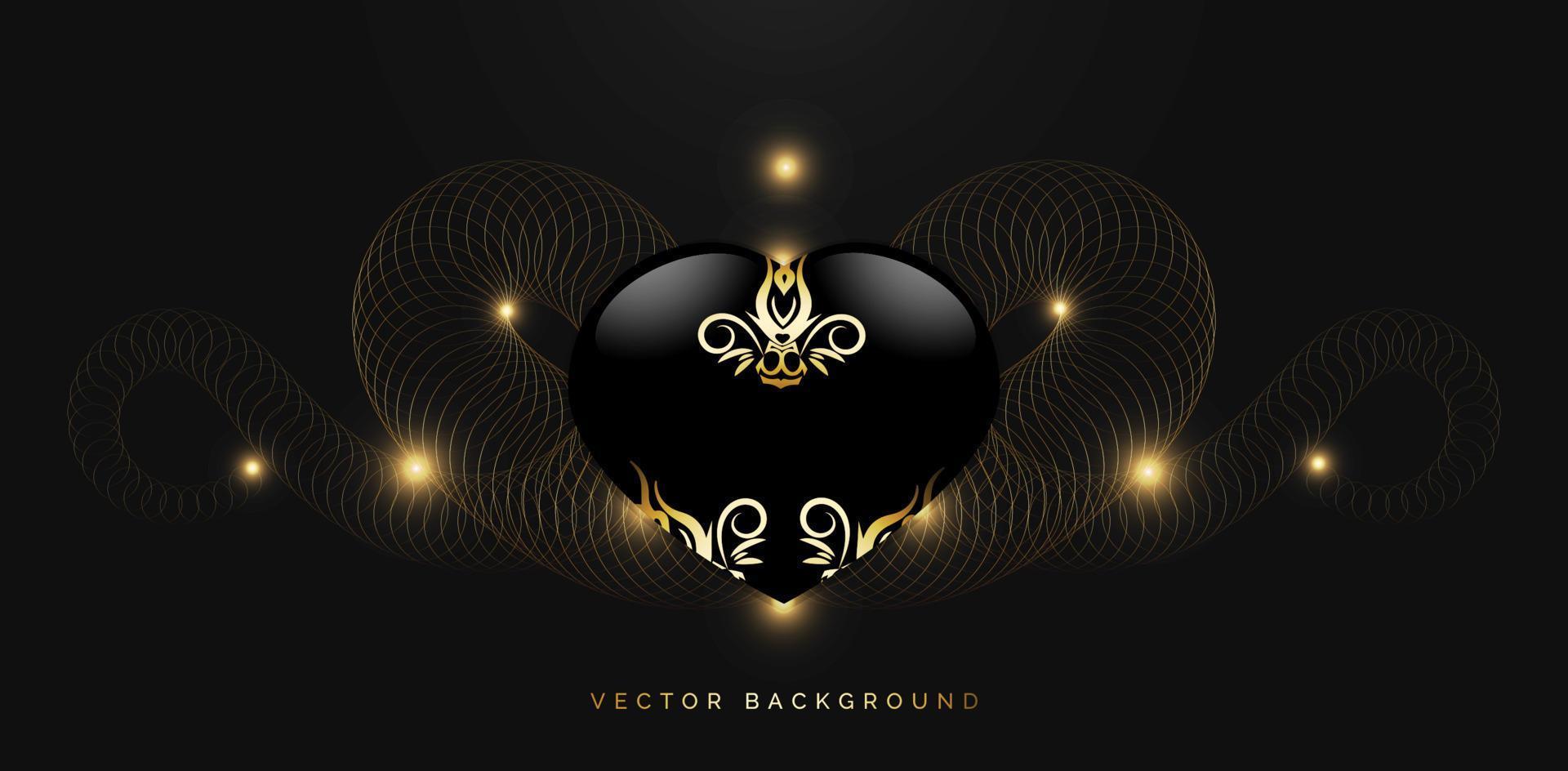 abstract spiral in gold with heart shape ornament vector