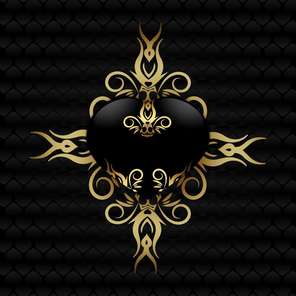diseño de corazón negro con adornos dorados vector