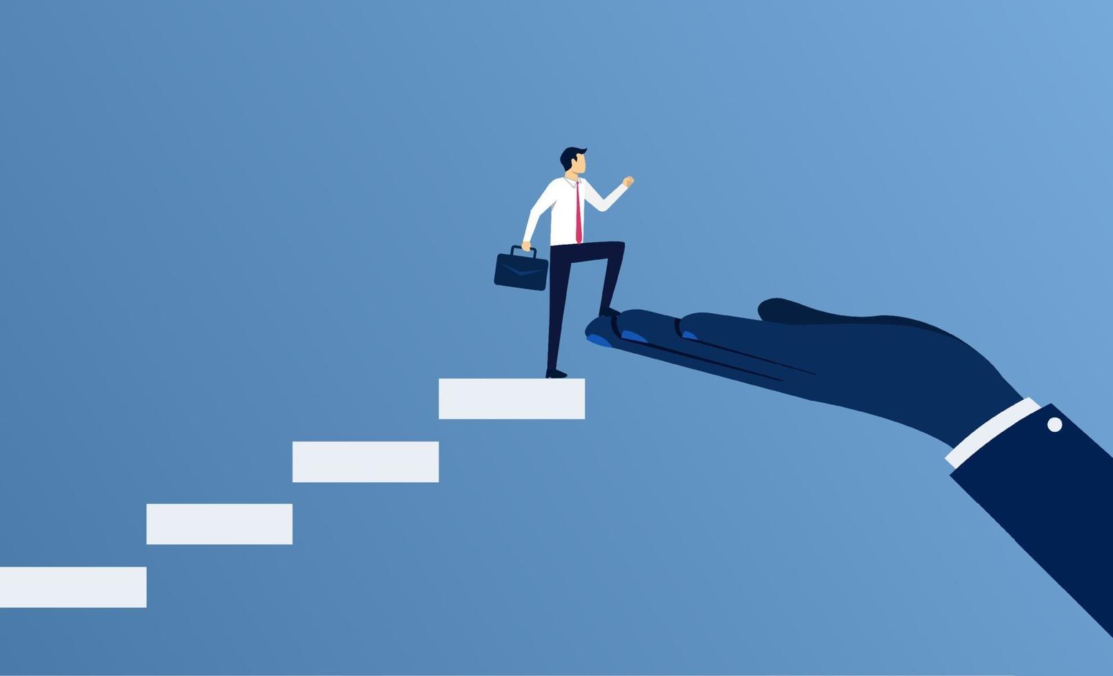 Big hand helping a businessman to achieve success, a helping hand for companion symbol vector