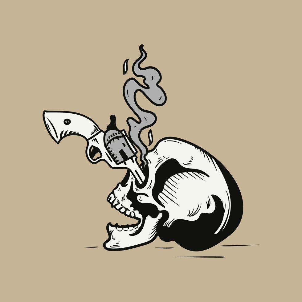 Hand drawn skull head and gun vector