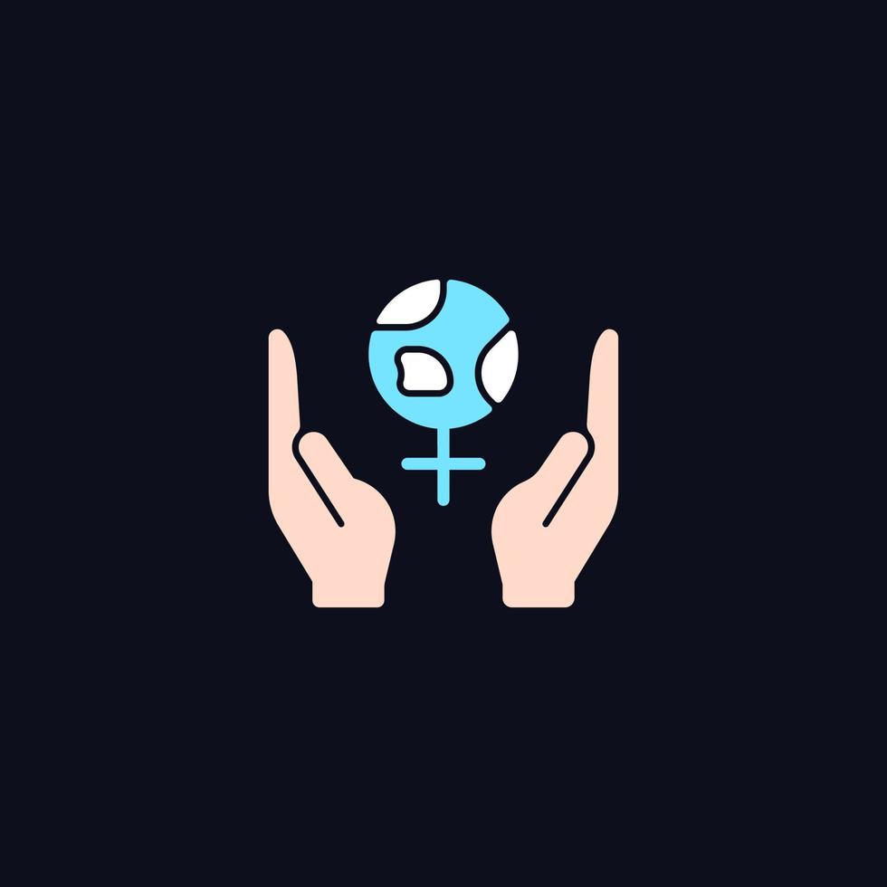 Feminism support RGB color icon for dark theme. Women rights movement. Fighting global gender inequality. Isolated vector illustration on night mode background. Simple filled line drawing on black