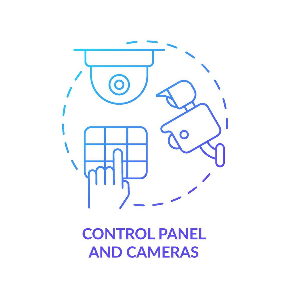 Control panel and cameras blue gradient concept icon. House safeguard abstract idea thin line illustration. Home protection system. Remote and wired. Vector isolated outline color drawing.