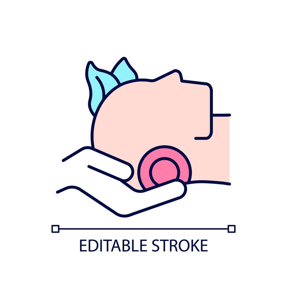 Craniosacral therapy RGB color icon. Relieving tightness in head. Alternative therapy. Manipulating joints in skull. Isolated vector illustration. Simple filled line drawing. Editable stroke