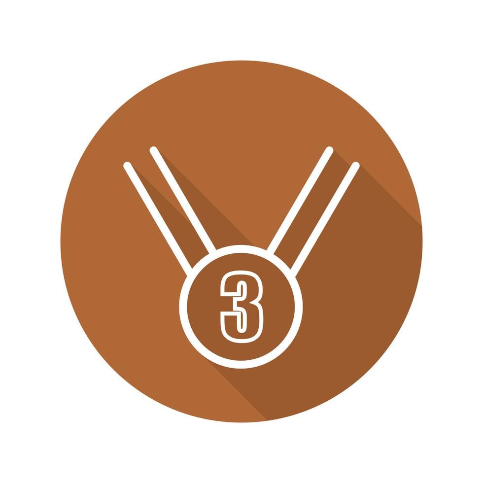 Bronze medal flat linear long shadow icon. 3rd place medal. Vector outline symbol