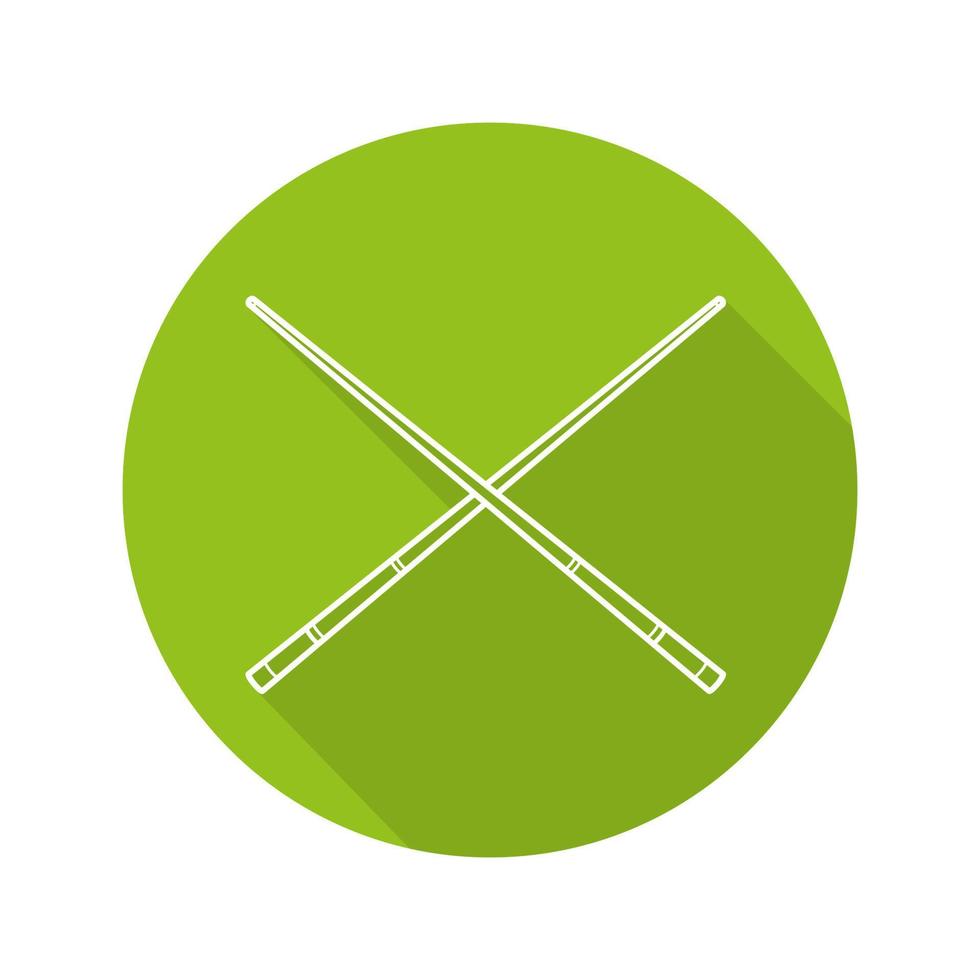 Crossed billiard cues flat linear long shadow icon. Vector outline symbol