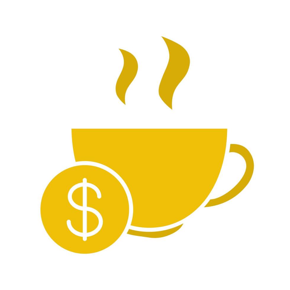 Buy cup of tea glyph color icon. Hot steaming mug with dollar sign. Silhouette symbol on white background. Negative space. Vector illustration