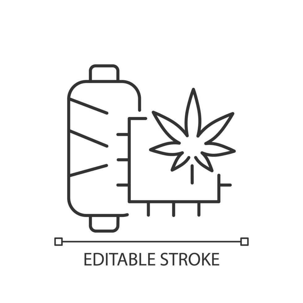 Hemp fiber linear icon. Textile sector. Sustainable option for clothing. Eco-friendly fabric. Thin line customizable illustration. Contour symbol. Vector isolated outline drawing. Editable stroke