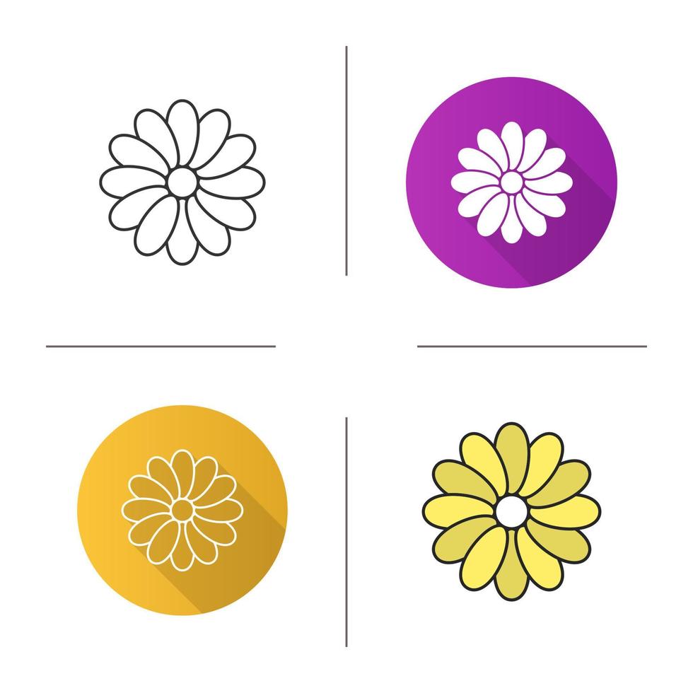 Chamomile head icon. Flat design, linear and color styles. Isolated vector illustrations