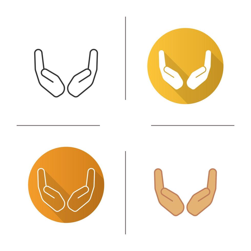 Cupped hands icon. Flat design, linear and color styles. Isolated vector illustrations
