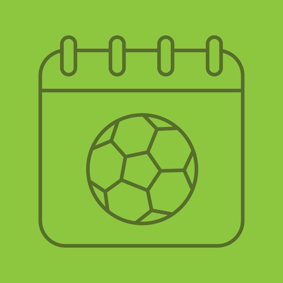 Soccer championship date linear icon. Calendar page with soccer ball. Thin line outline symbols on color background. Vector illustration