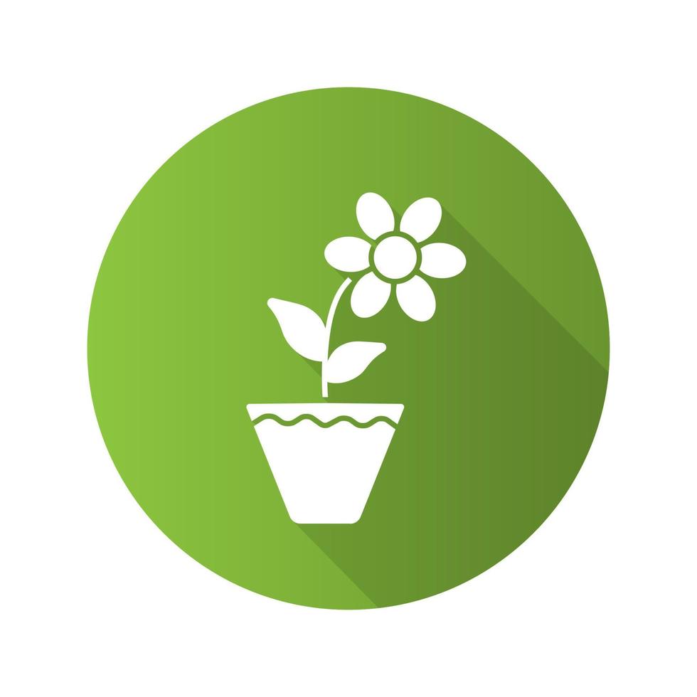 Crocus in flowerpot flat design long shadow glyph icon. Vector silhouette illustration