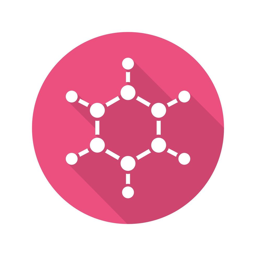 icono de glifo de larga sombra de diseño plano de molécula. modelo de estructura molecular. ilustración de silueta de vector