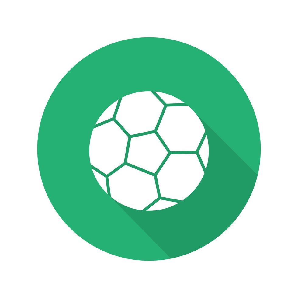 Soccer ball flat design long shadow glyph icon. Vector silhouette illustration