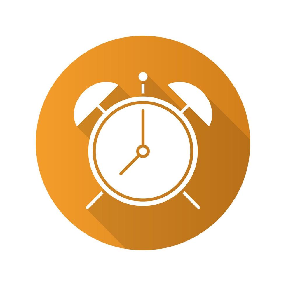 icono de glifo de larga sombra de diseño plano de reloj de alarma. ilustración de silueta de vector