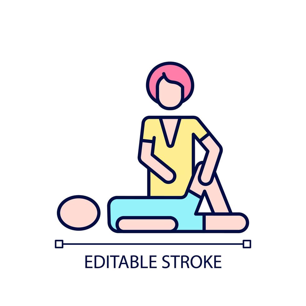 Sport massage RGB color icon. Injury recovery. Enhance athletic performance. Soft tissue mobilization. Muscles manipulation. Isolated vector illustration. Simple filled line drawing. Editable stroke