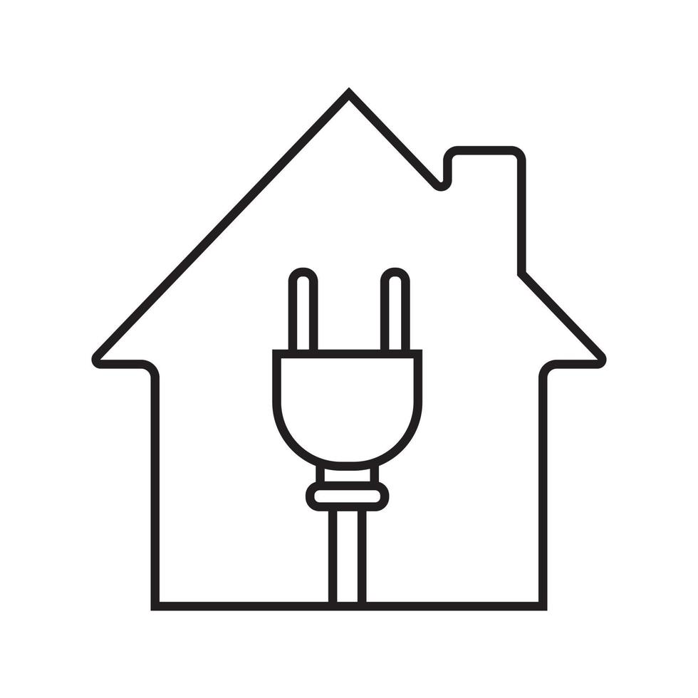 House with wire plug inside linear icon. Electric utilities. Home electrification. Thin line illustration. Contour symbol. Vector isolated outline drawing