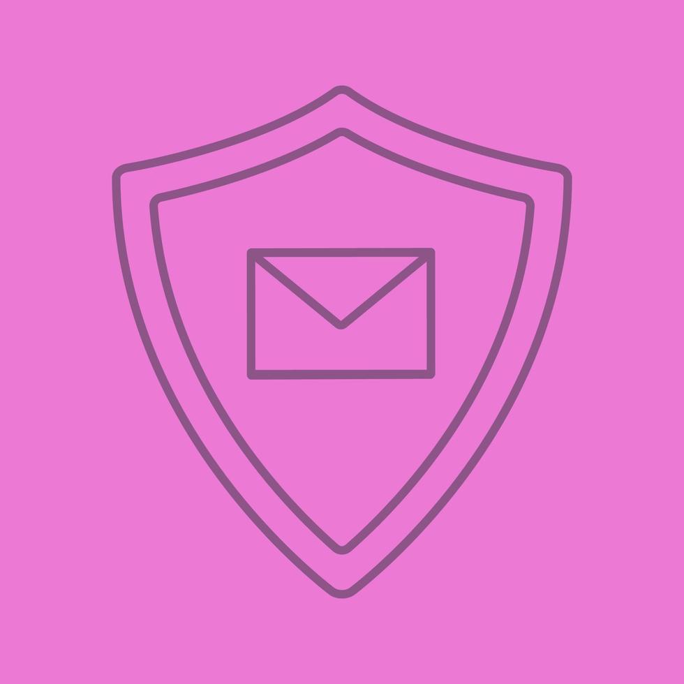 Email security linear icon. Sms message inside protection shield. Spam protection. Thin line outline symbols on color background. Vector illustration
