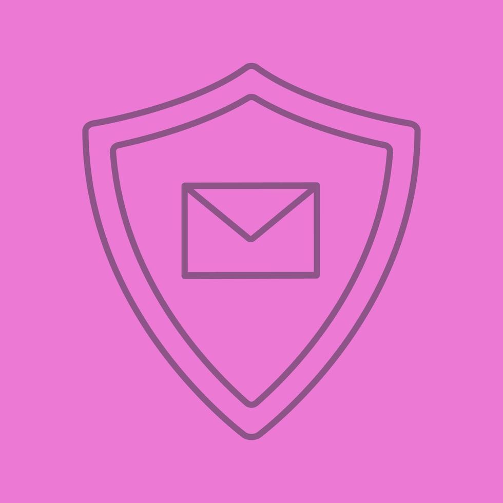 icono lineal de seguridad de correo electrónico. mensaje sms dentro del escudo de protección. protección contra el spam. símbolos de contorno de línea fina sobre fondo de color. ilustración vectorial vector