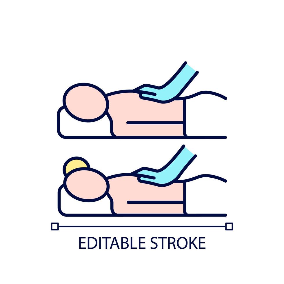 Couples massage RGB color icon. Increase bonding in relationship. Side-by-side massage tables. Enjoying time together. Isolated vector illustration. Simple filled line drawing. Editable stroke