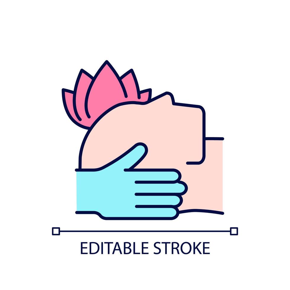 Massage for PTSD treatment RGB color icon. Reducing post-traumatic stress disorder symptoms. Target trigger points in muscles. Isolated vector illustration. Simple filled line drawing. Editable stroke