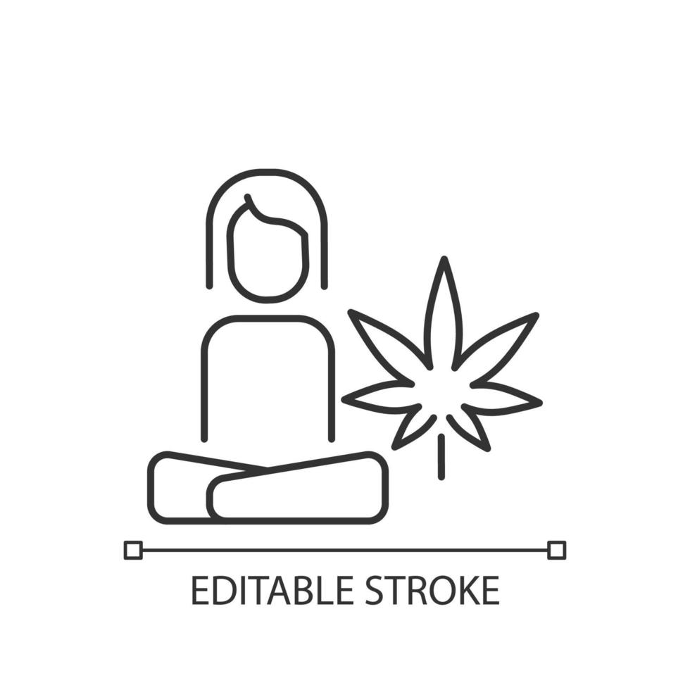 icono lineal de la terapia de estrés de cannabis. Beneficios para la salud mental. depresión, tratamiento de ansiedad. Ilustración personalizable de línea fina. símbolo de contorno. dibujo de contorno aislado vectorial. trazo editable vector