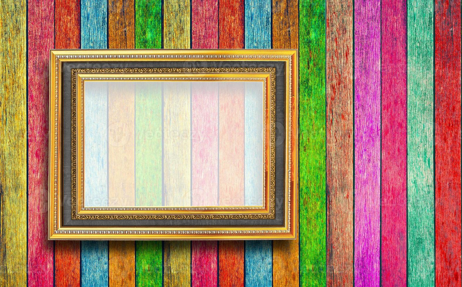 photo frame on Colorful wood texture