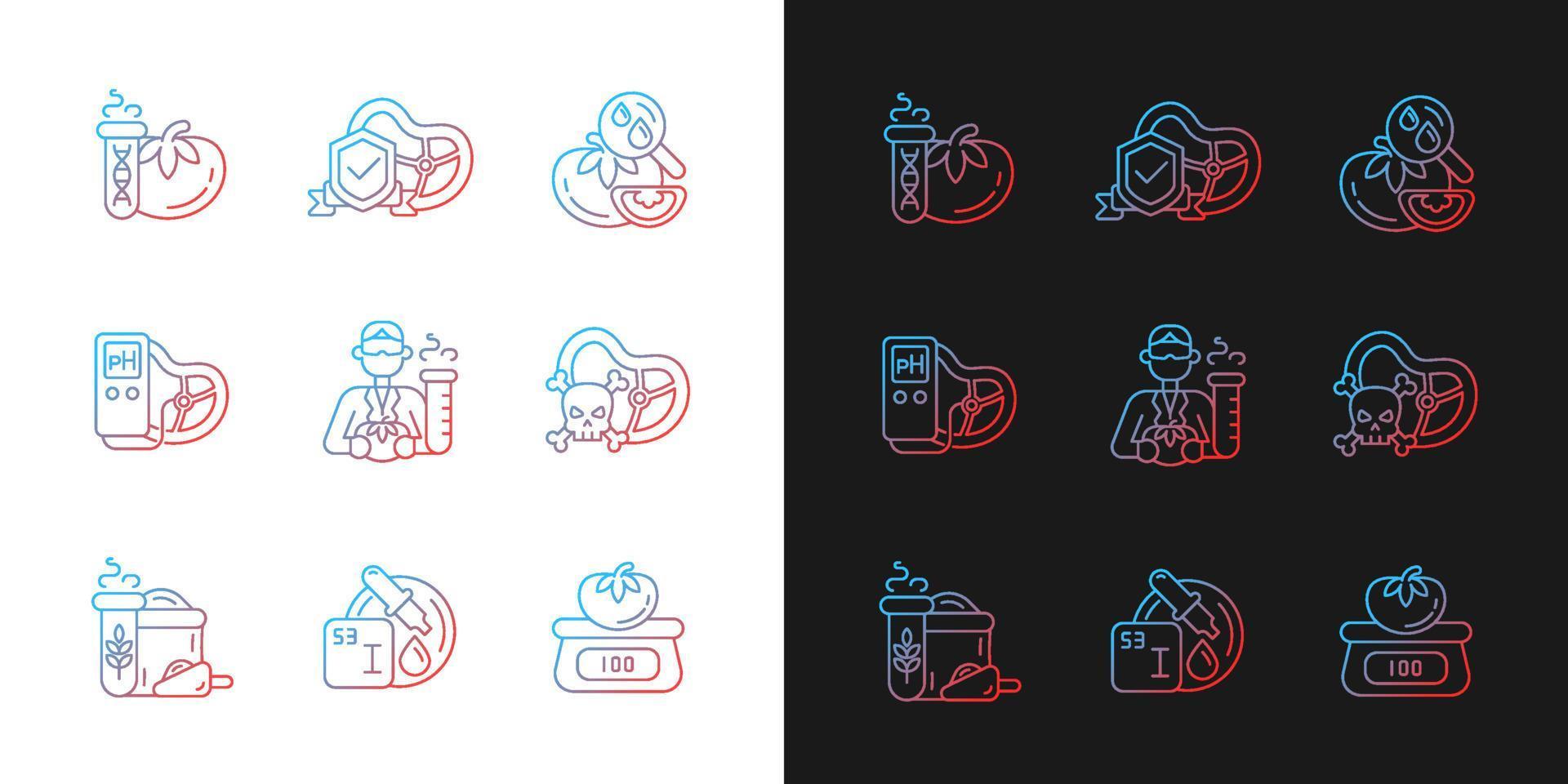 Organic products testing gradient icons set for dark and light mode